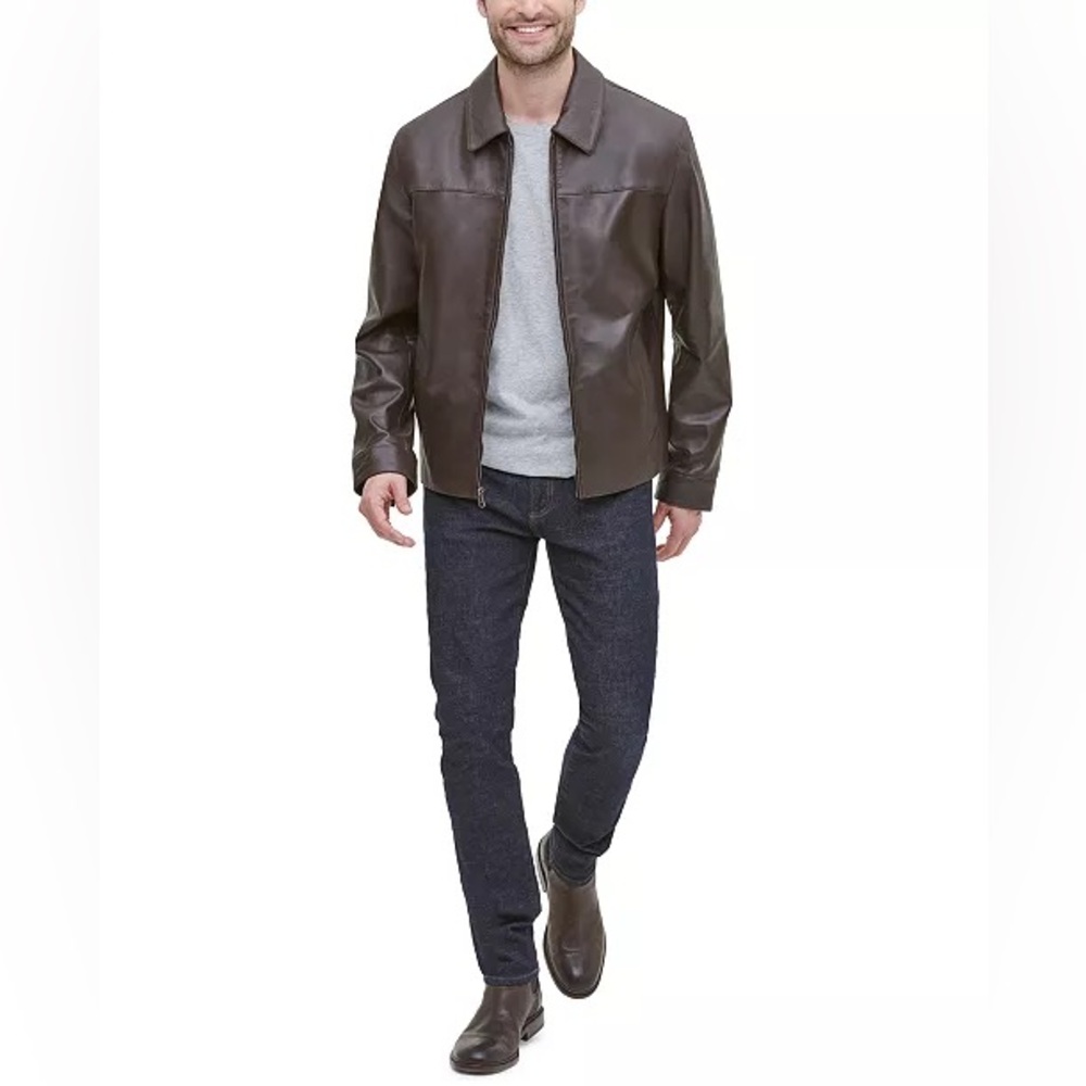 Cole Haan Men's XL Java 100% Genuine Leather Jacket Brown Classic - Picture 4 of 13